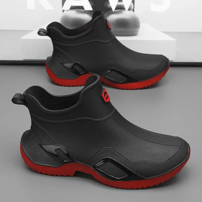 Men's Work Rain Boots Waterproof Non-Slip Kitchen Fishery Special Delivery Rider Black Labor Protection Rain Boots Autumn Season