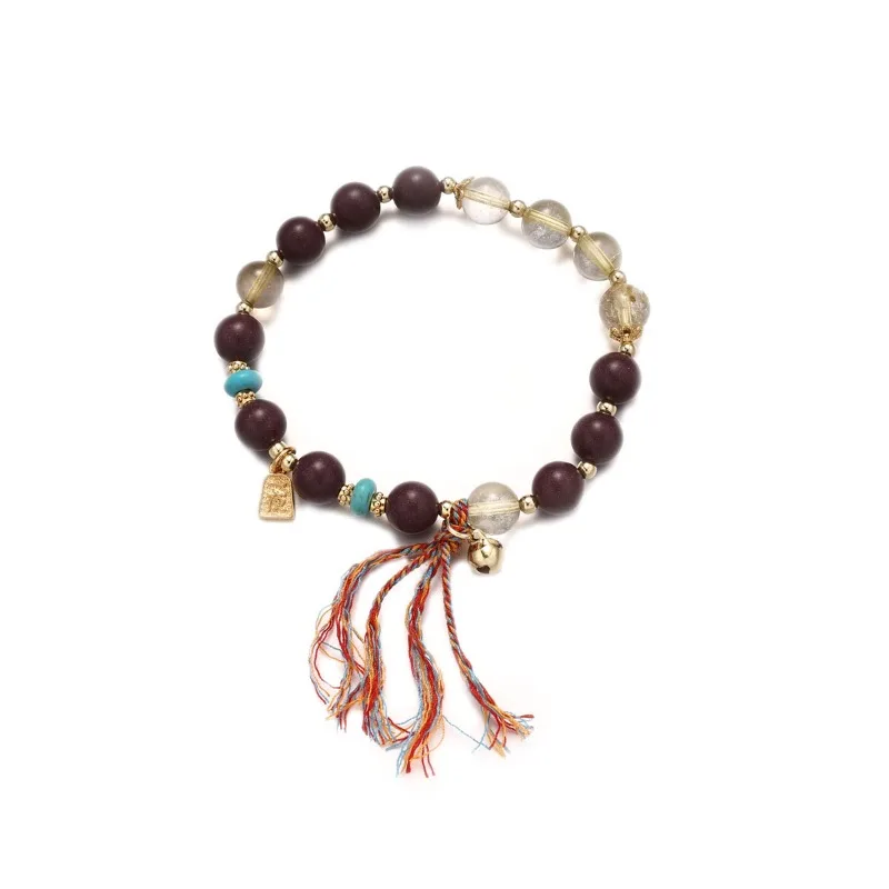 New Chinese Style Purple Aroma Bead Bracelet with Citrine Tassel Lucky Charm Handmade Elegant Jewelry Gifts