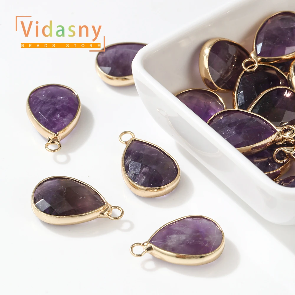 2 Stück 13 x 18 mm natürliche Amethyst-Steinperlen in Tropfenform, Anhänger für die Schmuckherstellung, DIY-Armband, Halskette, Zubehör – Detail 5