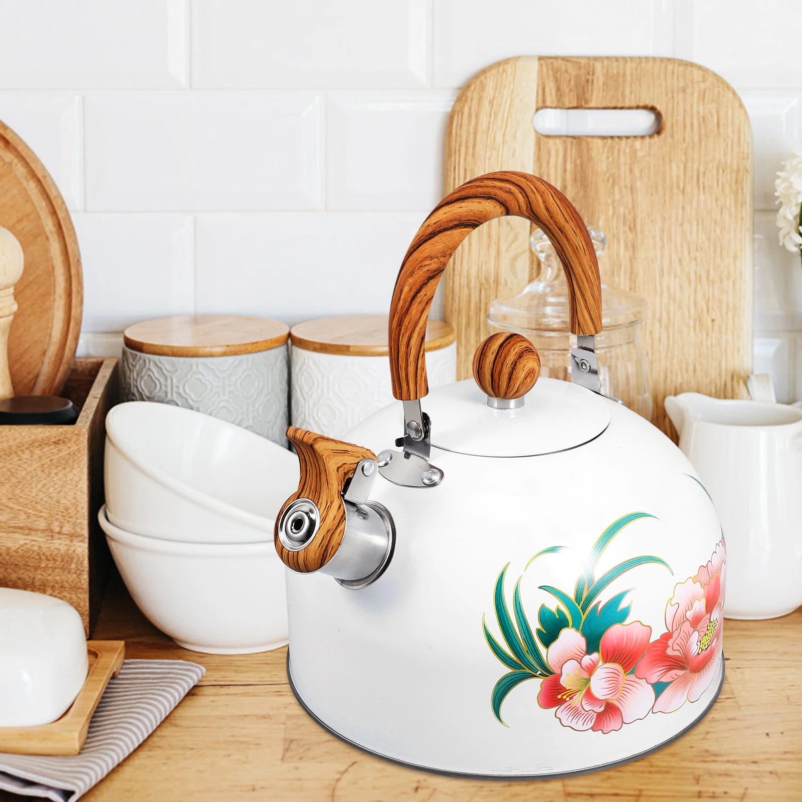 

Whistle Kettle 3L White Safe Light Wear Resistance Practical Wide Applications Tea Coffee Suitable Stainless Steel Kitchen