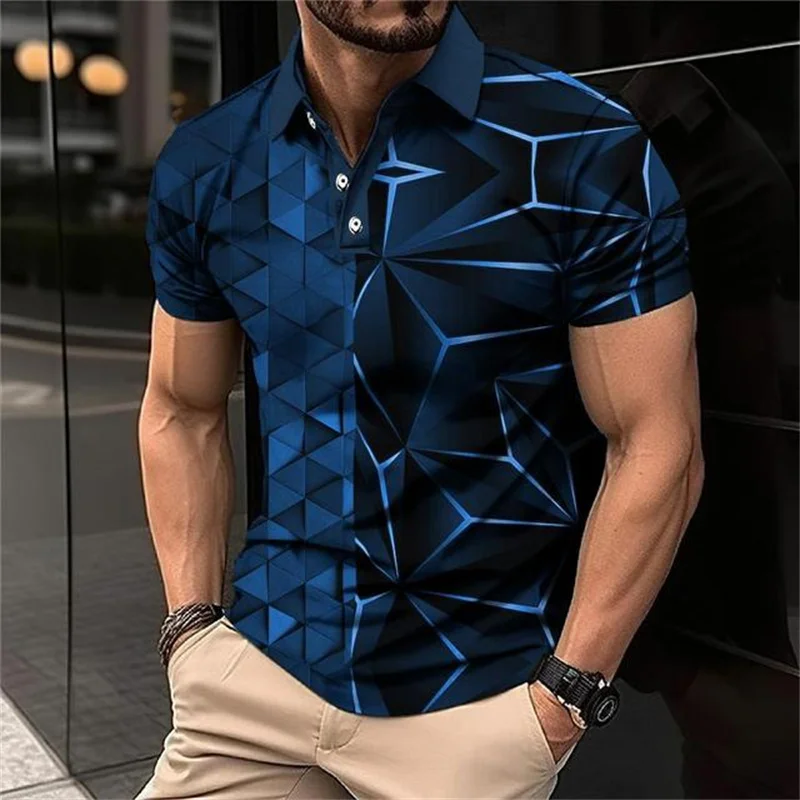 Men\'s Polo Shirt 3D Printed Fashionable Diamond Bars Casual Street Clothing Breathable And Summer Lapel Short Sleeved Top Summer