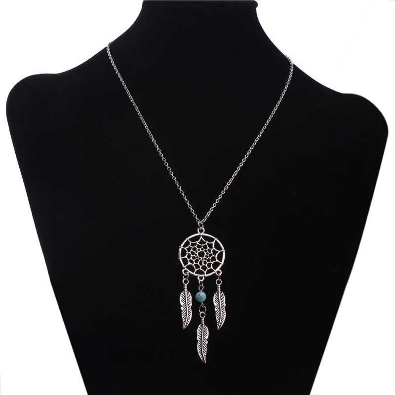 Collier attrape-rêves avec pendentif bleu en plumes pour femmes, chaîne de style bohémien, bijoux cadeau de fête, vente en gros, nouvelle mode