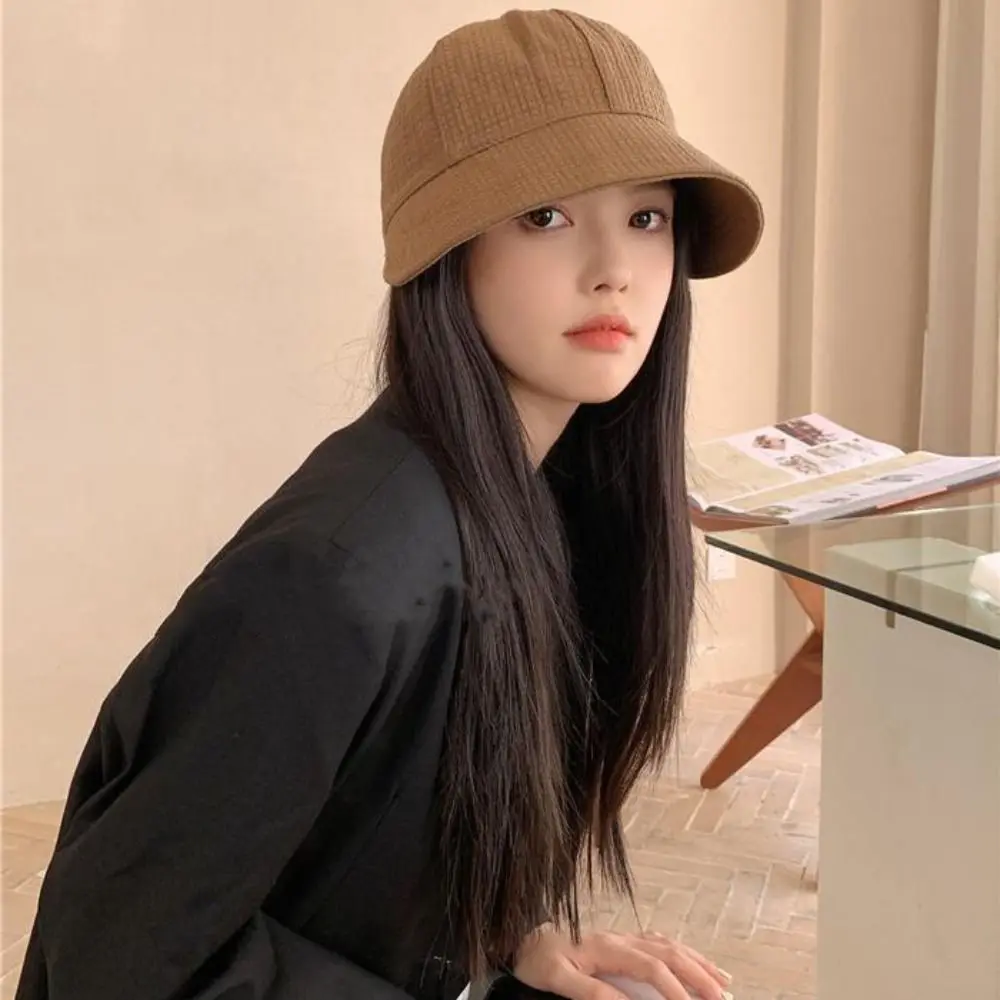 Topi Ember Waffle Warna Solid Lipat Anti-UV Cepat Kering Topi Pantai Waffle Gaya Kasual Korea Topi Lebar Pelindung Matahari Wanita