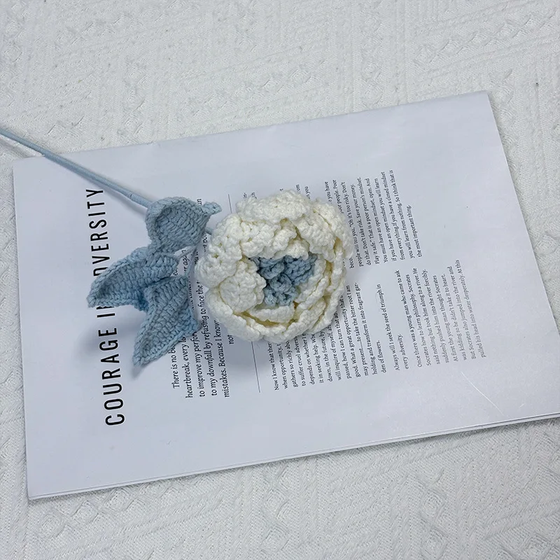 Gehäkelte Pfingstrose Kreative Handgemachte Blumensträuße Gestrickte Pfingstrose Künstliche Blume Raumdekoration Geschenk – Detail 2