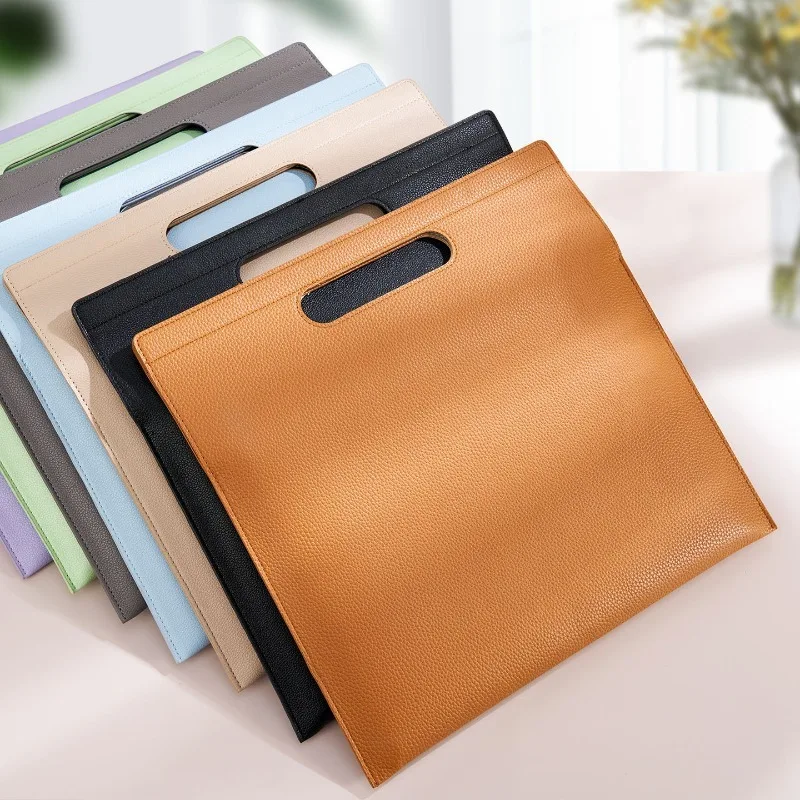 

Business PU Leather File Bag with Handle Large Capacity Waterproof Document Pocket Office Portfolio Briefcase