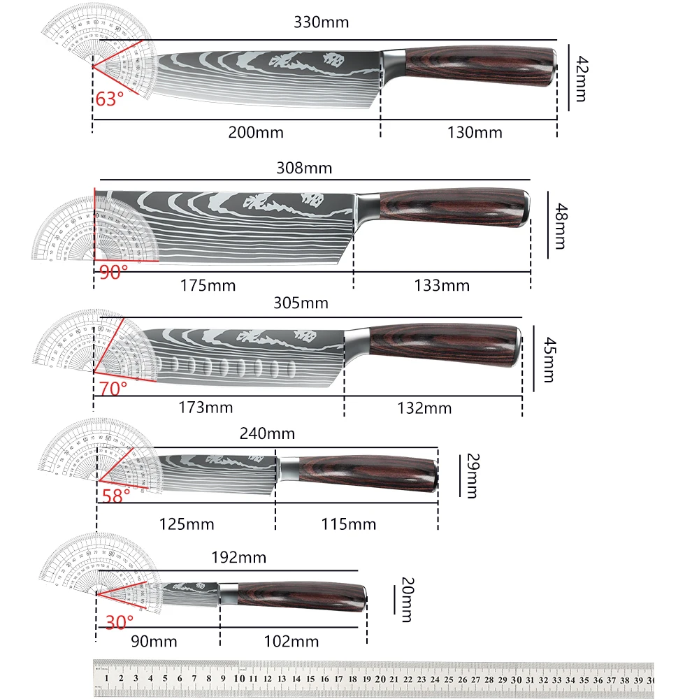 Kitchen Knife Set High Carbon Santoku Chef Knife Stainless Steel Sharp Blade Cutting Knife Utility Paring Peeling Fruit Knives