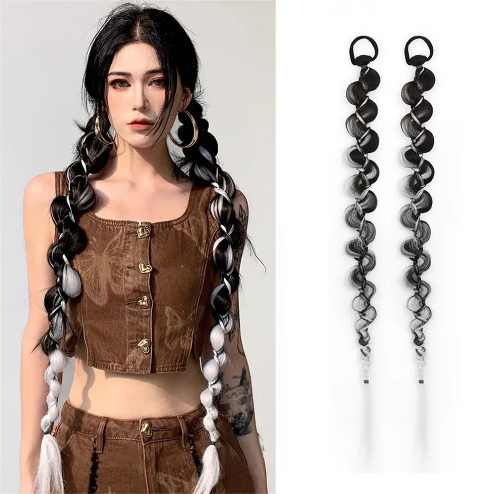 70cm Punk Dyeing Braid Twist Long Wig Antique Double Ponytail Hip Hop Girl Extensions Hair Accessories