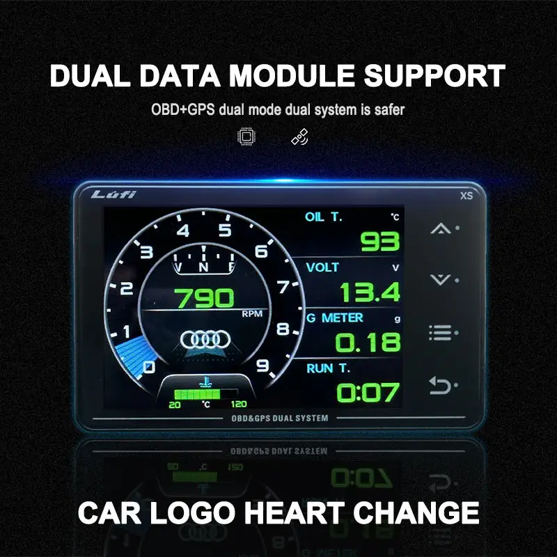 LUFI XS ゲージ OBD GPS ヘッドアップディスプレイ ターボチャージャー 油圧 油温 G値 ジャイロスコープ LCDディスプレイ 車 OBD2 メーター