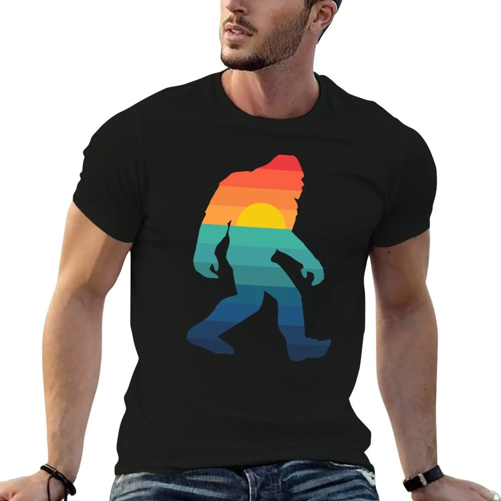 

designer man shirt t Bigfoot plain Sunset t man Retro Silhouette shirt T-Shirt Sasquatch