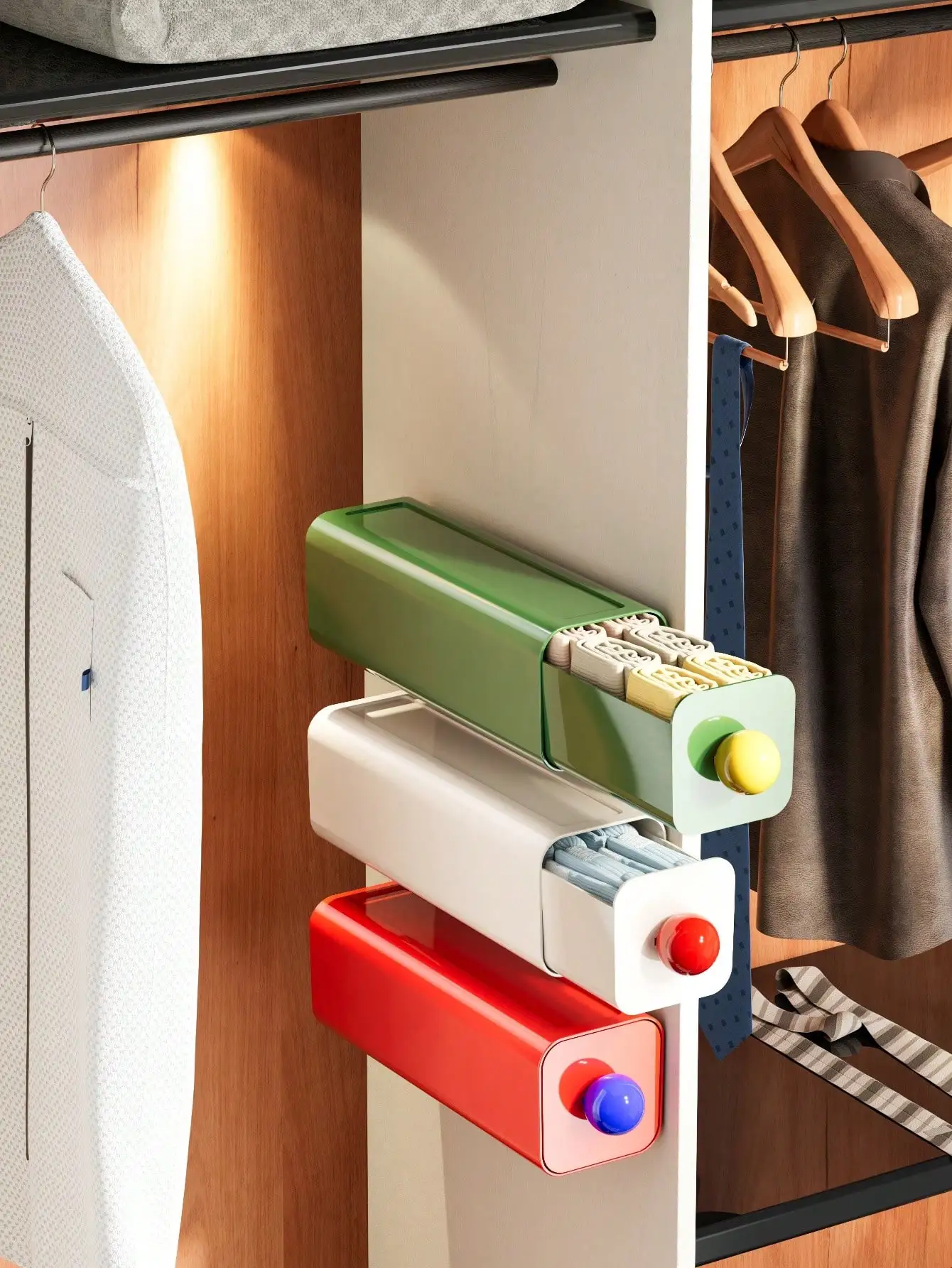 1pc No need to drill holes Comes with adhesive backing multifunctional plastic drawer box, invisible hanging，Detachable Desktop
