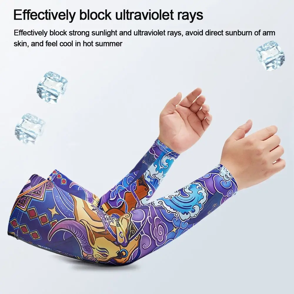 1 Pair Flower Arm Tattoo Sleeves Seamless Outdoor Riding Sunscreen Arm Sleeves Sun UV Protection Arm Warmers For Men Women