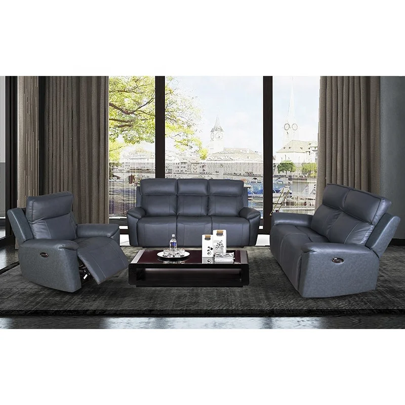 Manufacturers Germany Luxury Genuine Leather Power Electric Recliner Sofa Set with USB and Drink Cup