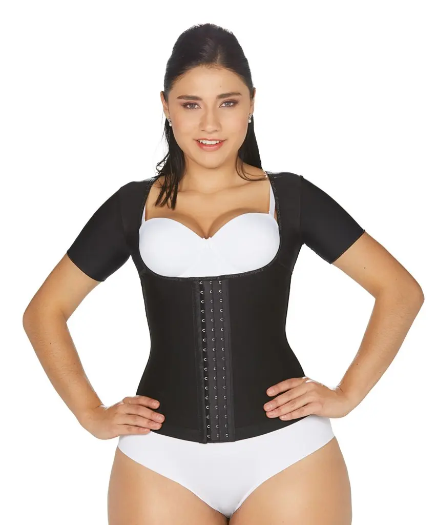 Open-Chest Corset Breasted Women Waist Trainer Fat Burning Half-Sleeve Waist Trainer Adjustable Waist Girdle with Hook Eye Fajas