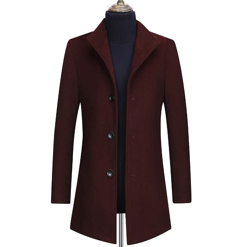 New Winter Men Stand Collar Formal Business Trench Coats Man Casual Long Jackets Male Cashmere Overcoats Woolen Blends Coats 3XL