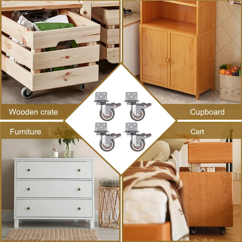 M04K Side Mount Casters, 2 Inch Furniture Wheels, Lshaped Rubber Casters Set Of 8, 360-Degree Locking Swivel Top 8Pack