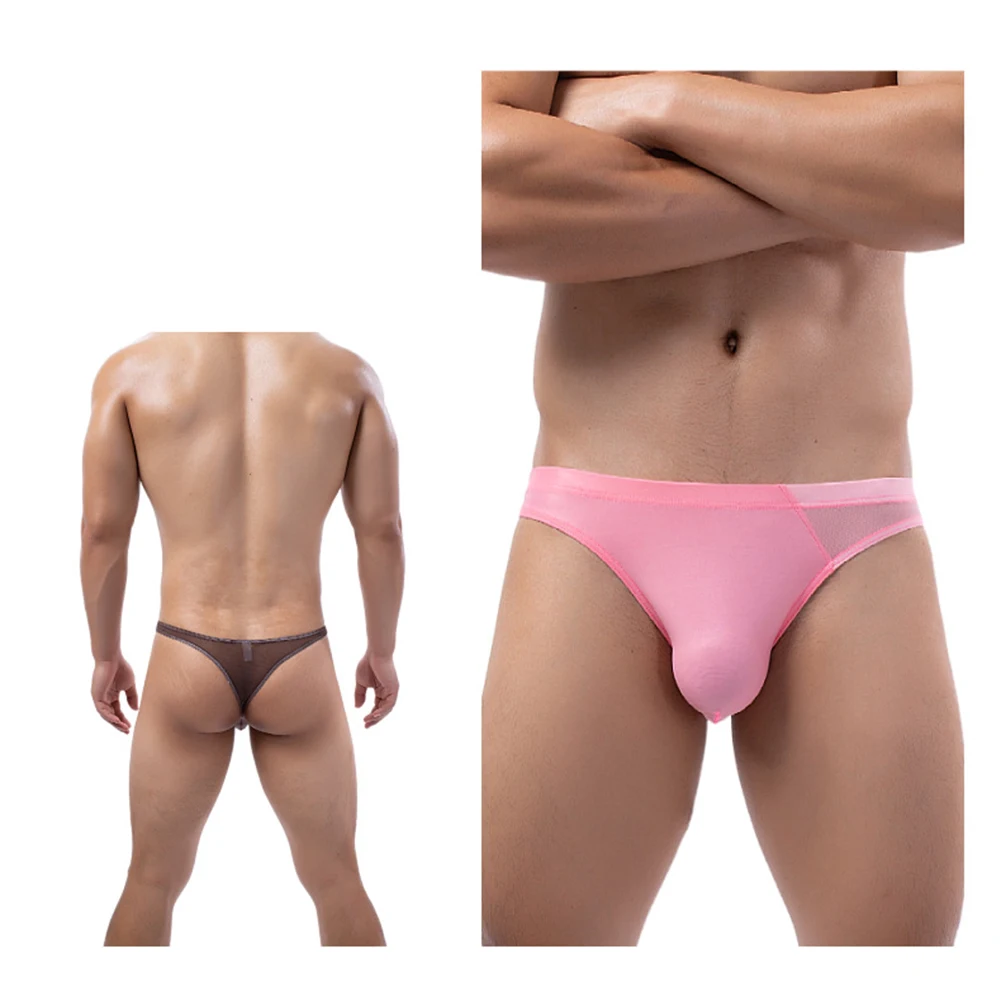 

Men\\'s Breathable Mesh Thong Underwear with Supportive Pouch Solid Color Design Providing Lightweight Feel and Comfort