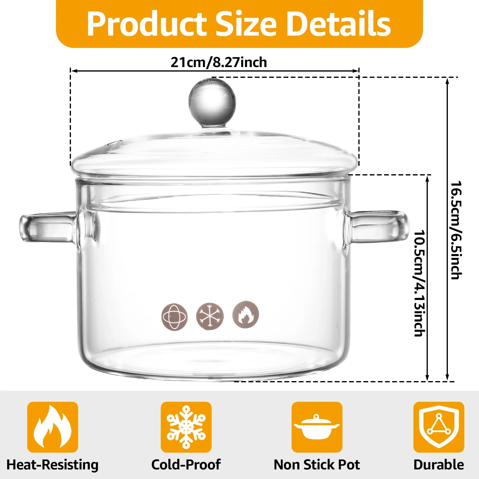 Glass Saucepan Clear Heat Resistant Stockpot Evenly Heated Double Handle Cookware Pot Non Stick Kitchen Cooking Tools Wood lid