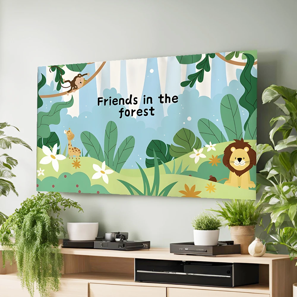 Stylish TV Cover with Cartoon Forest Animal Graphics,Dustproof & Thickened,Easy to Install,Fits24,43,50,55,65,70,75 & 85inch TVs