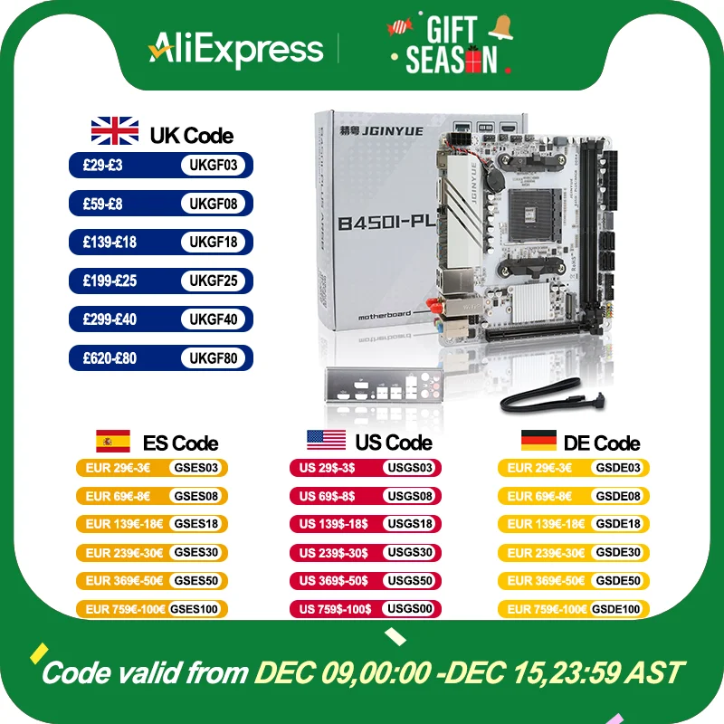 JGINYUE AMD AM4 ITX Placa-mãe suporta Ryzen R3 R5 R7 1/2/3/4/5 séries CPU DDR4 RAM Desktop PC PCI-E 3.0 B450I-PLUS ARGB MB