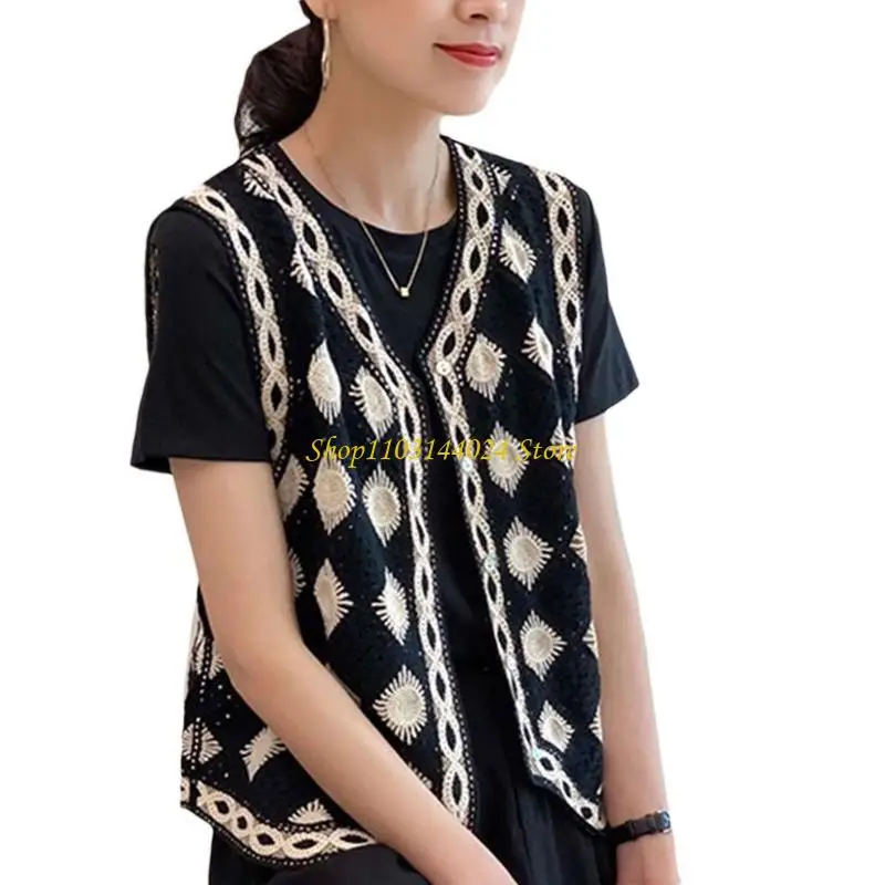 

N5KE Diamond Crochet Sweater Vest for Women Plaid Sleeveless Waistcoat