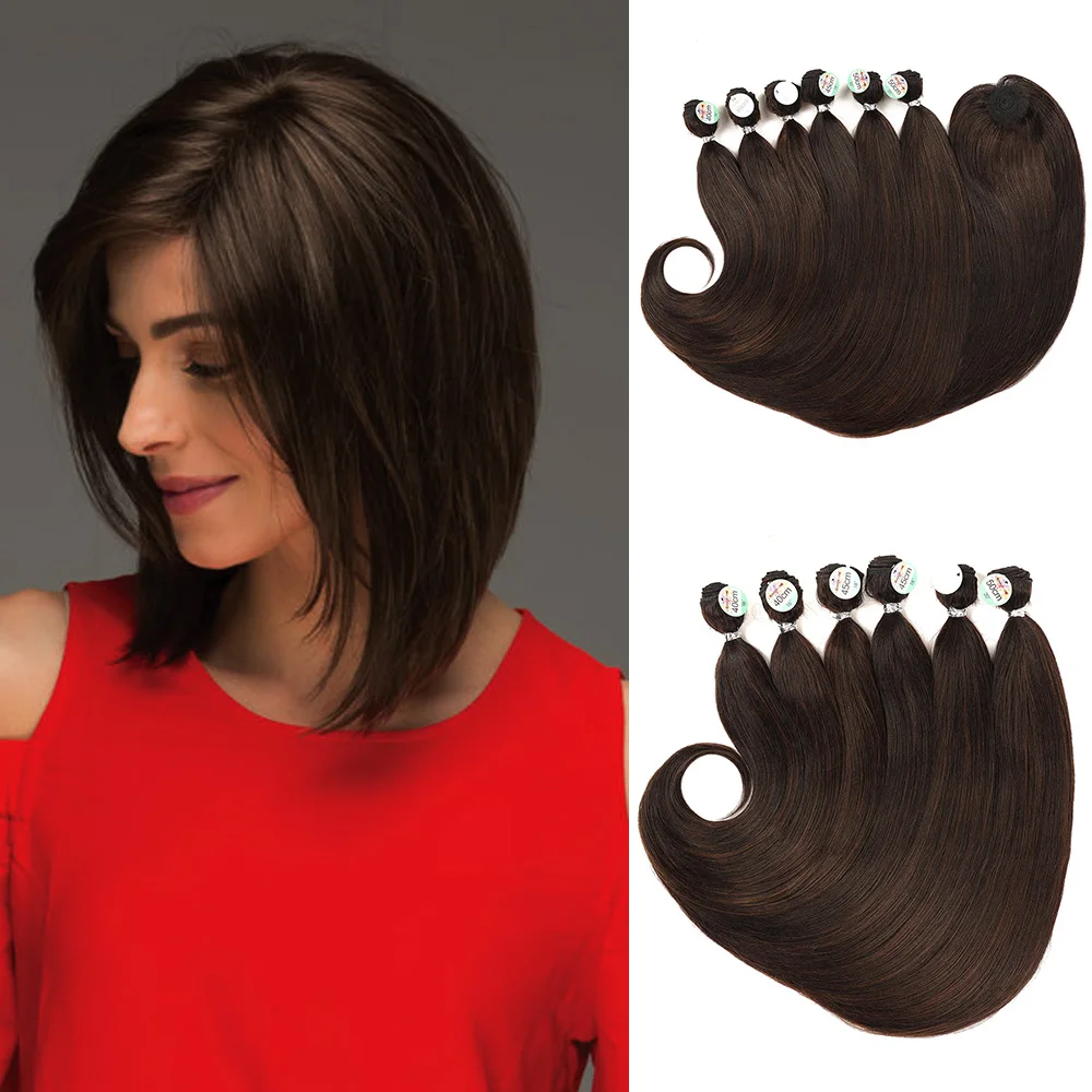 

Синтетические шелковистые прямые волосы 16, 18, 20 дюймов, 6 пучков с застежкой, высококачественные термостойкие органические волокна для наращивания волос для женщин