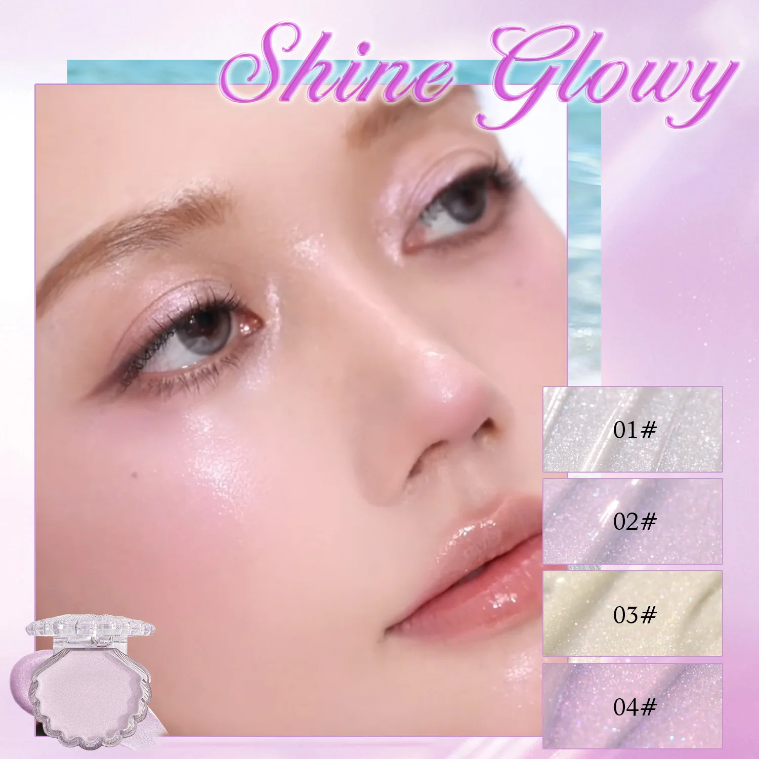 OLIBOLLA Shell Highlighter Cream, Shimmer Face High‑lighter Blush Powder, Brightening Luminous Makeup Cosmetic