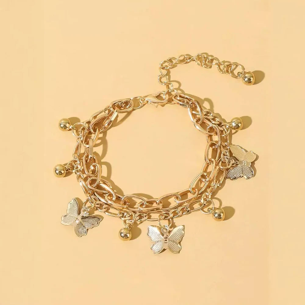 أنيق طبقة مزدوجة فراشة سحر سوار للنساء أزياء جميلة الذهب/الفضة اللون قابل للتعديل سلسلة سوار مجوهرات الحفلات #1