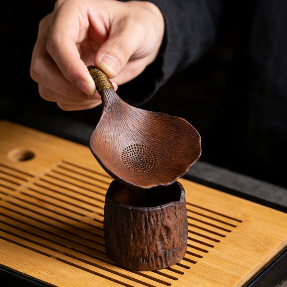 Retro Rustic Pottery-style Creative Kung Fu Tea Accessories,aged Rock Mud Tree Stump Ginkgo Leaf Tea Filter,tea Spout Infuser