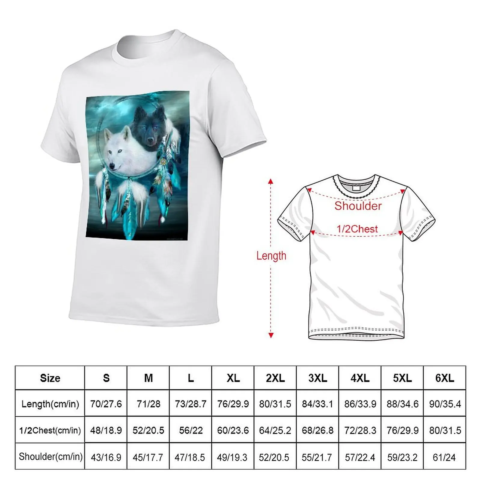 Dream Catcher White Wolf Black Wolf T-Shirt t shirt man luxury funny t shirts man funny t shirts cotton T-shirt
