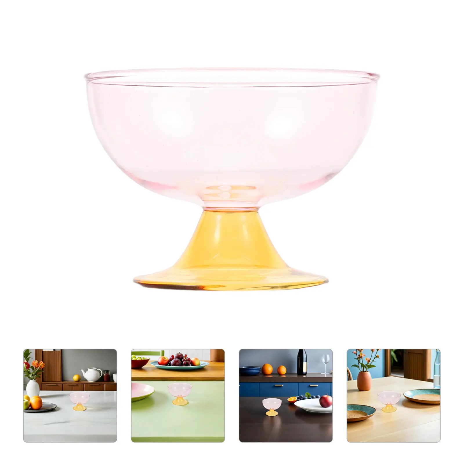 Elegant Footed Glass Bowl Large Capacity Ice Cream Dessert Fruit Salad Serving Bowl Party Entertaining Ice Cream Bowls