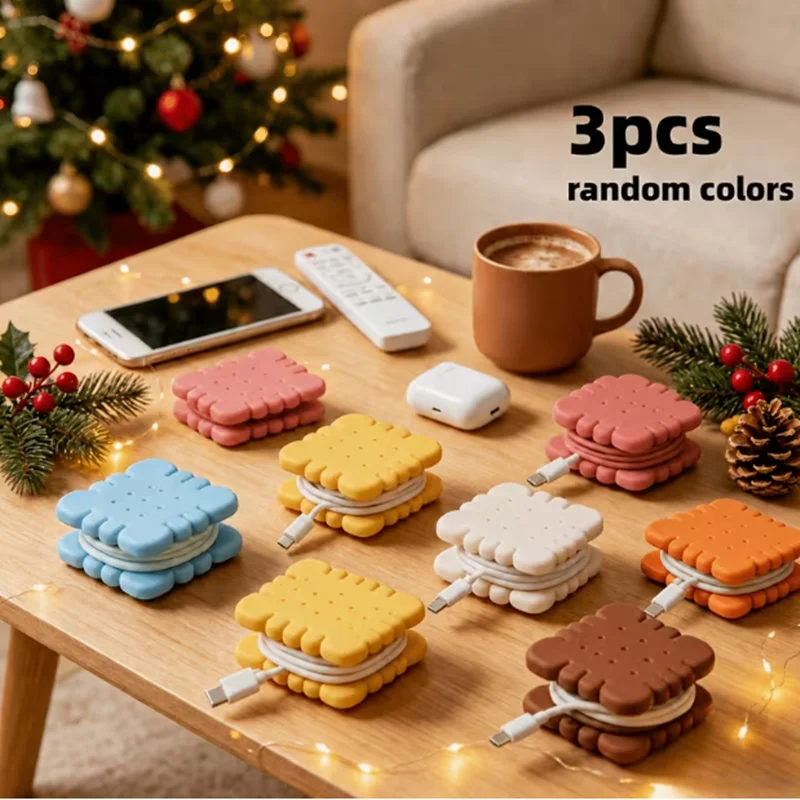 3pcs Cookie-shaped data cable organizer, wire organizer, headphone charging cable organizer, portable cable organizing case