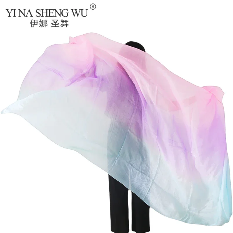 Belly dance Scarf Silk Veils+ Pair Dance Fans Shawls Women Light Hand Thrown Scarf Shawl Gradient Silk Veil FanDance Performance