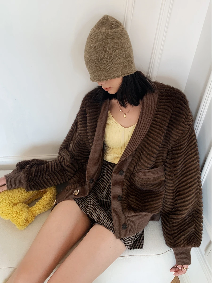 HDHOHR 2024 New High Quality Natural Mink Fur Coats Women Fashion Knitted Real Mink Fur Jacket Warm Fur Parkers For Female