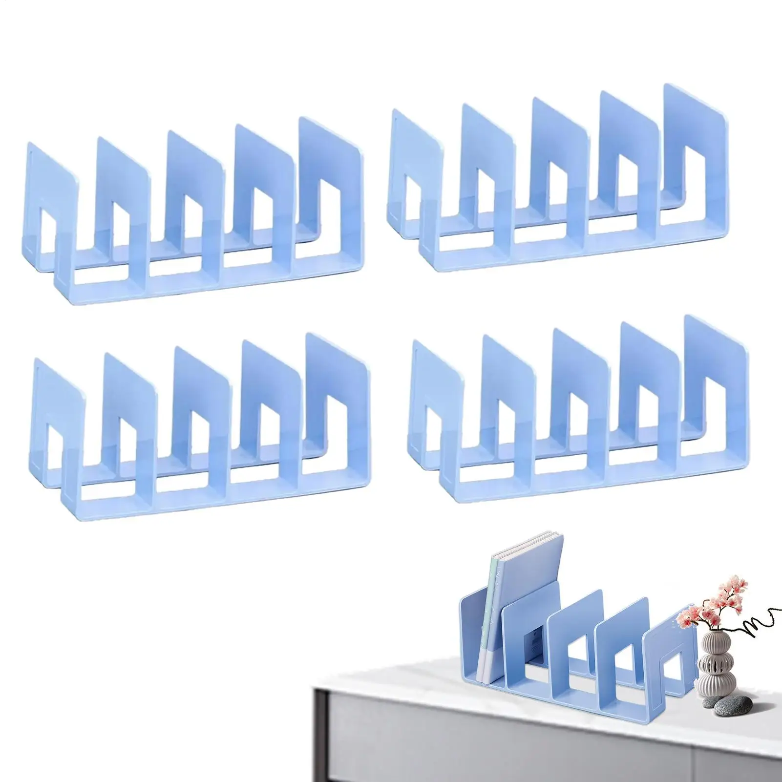 4PCS Book Organizer With 4 Compartments Acrylic Bookend Shelf Holder Vertical Scrapbook Paper Storage Book Organizer Rack