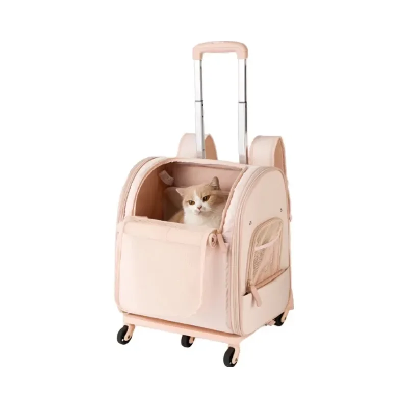 Luxury travel pet trolley tote bag breathable portable pet strap backpack