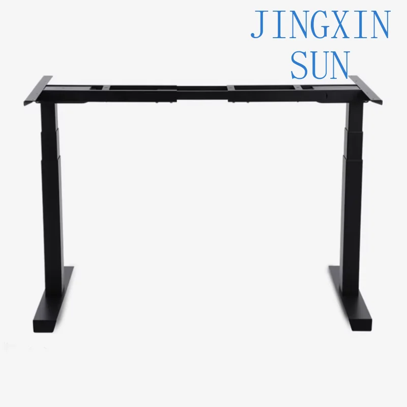 Custom electric height adjustable table with single and double motor standing legs, home desk rack