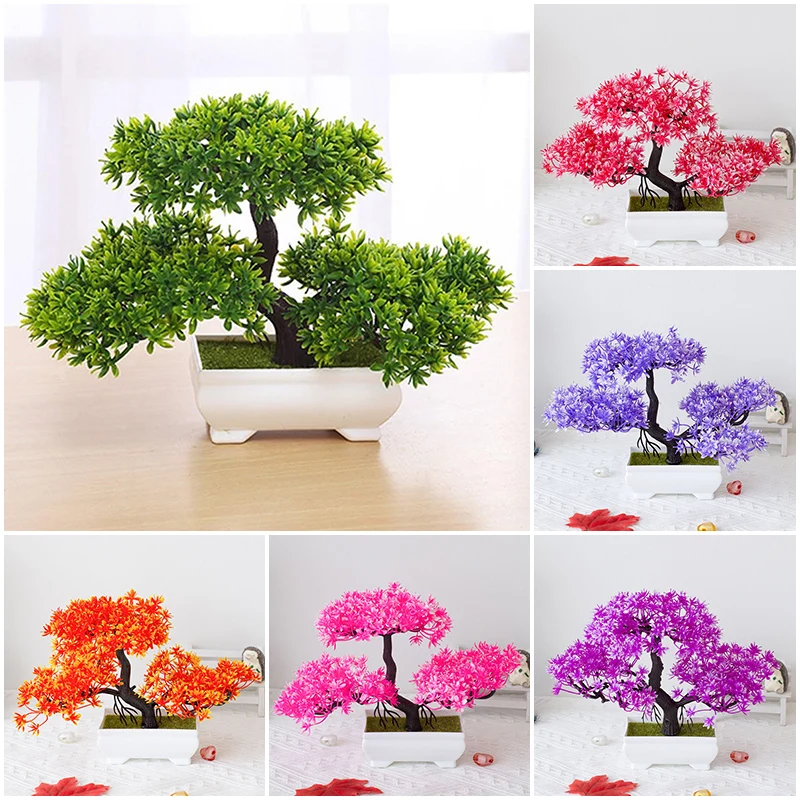 Artificial Plastic Plants Bonsai Small Tree Simulation Pot Table Potted Ornaments Flower Garden Arrangement Home Table Decor