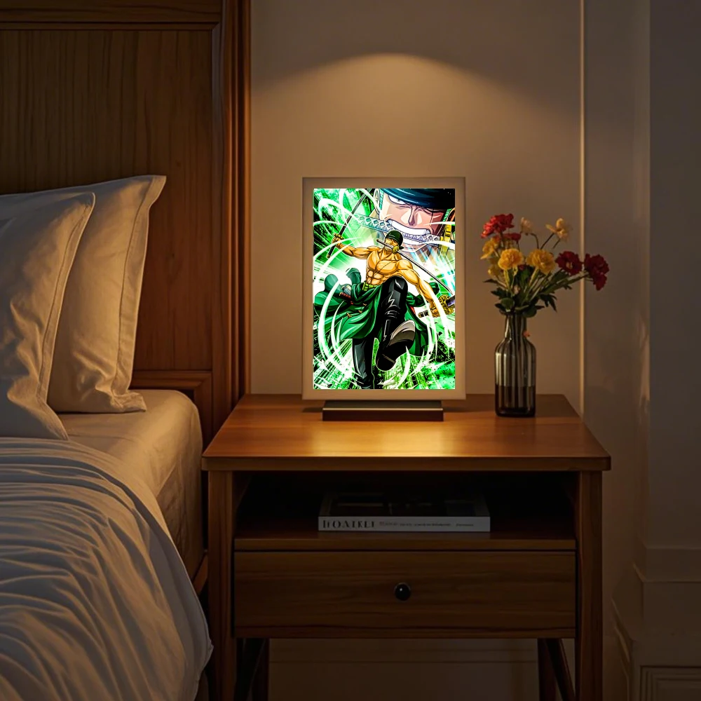 Anime Light Painting Photo Frame One Piece Luffy Zoro LED Night Light Birthday Gift Manga Bedroom Decor Original Art Moon Lamp
