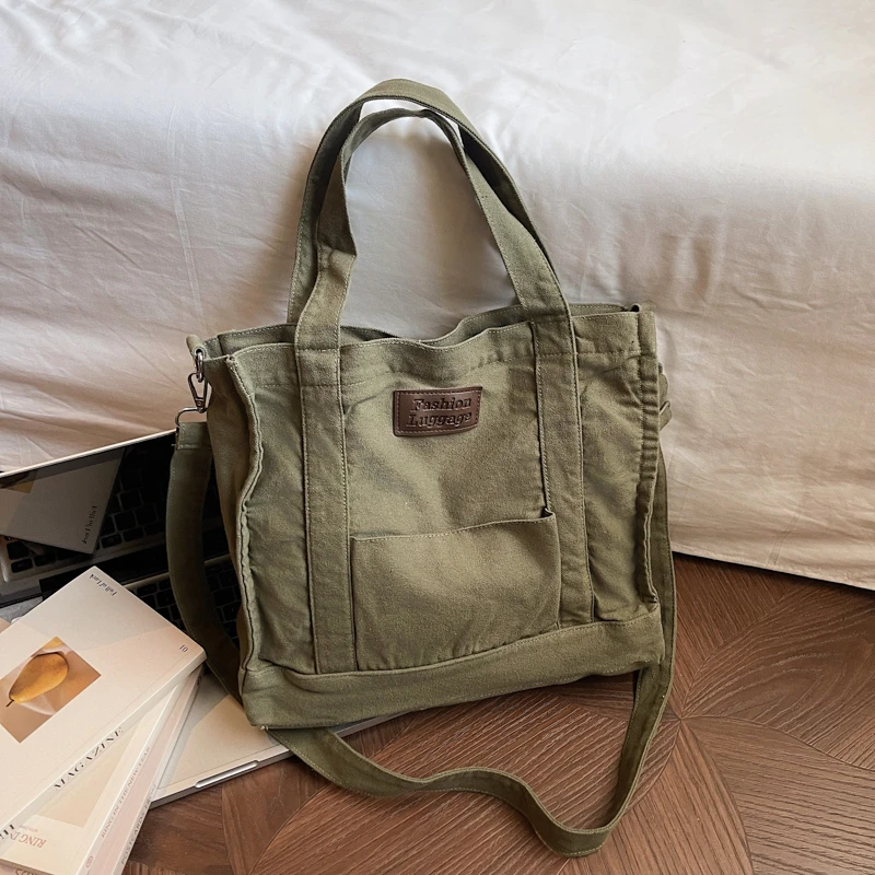 

Сумка-мессенджер из качественного холста цвета хаки для женщин, простая школьная сумка, вместительная сумка для покупок, дорожная сумка через плечо