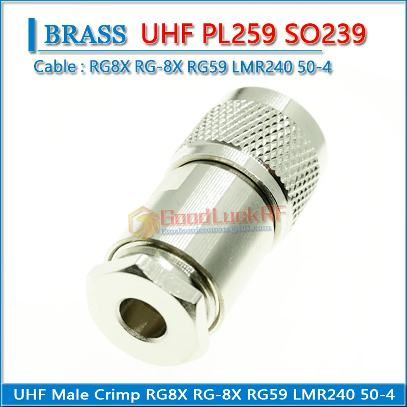 Connector Socket PL259 PL-259 SO239 SO-239 SL16 UHF Male Clamp Solder For RG-8X RG8X RG59 LMR240 Cable Brass RF Coaxial Adapter
