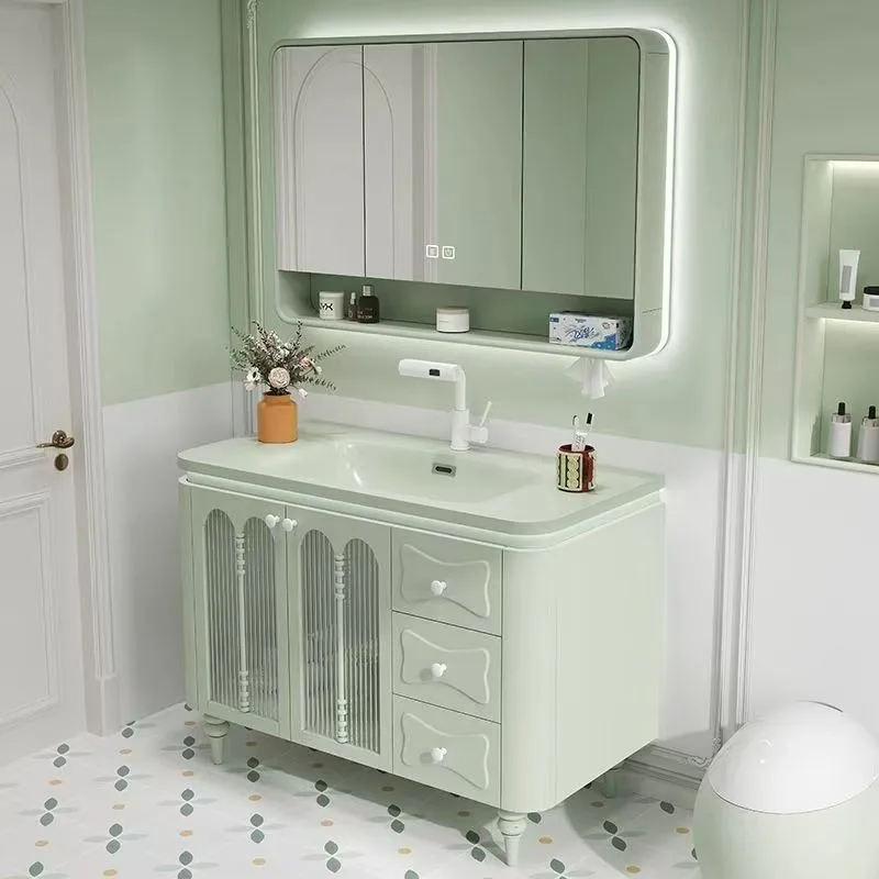 French Oak Bathroom Cabinet Cream Wash Ceramic Integrated Toilet Bathroom Washbasin, Washbasin Combination Floor