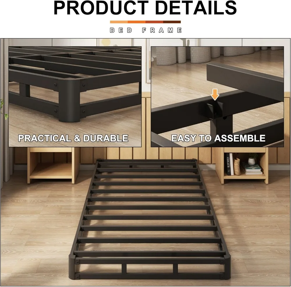 5 Inch Twin Box Spring Bed Base, Heavy Duty Metal Mattress Foundation with Fabric Cover, Easy Assembly