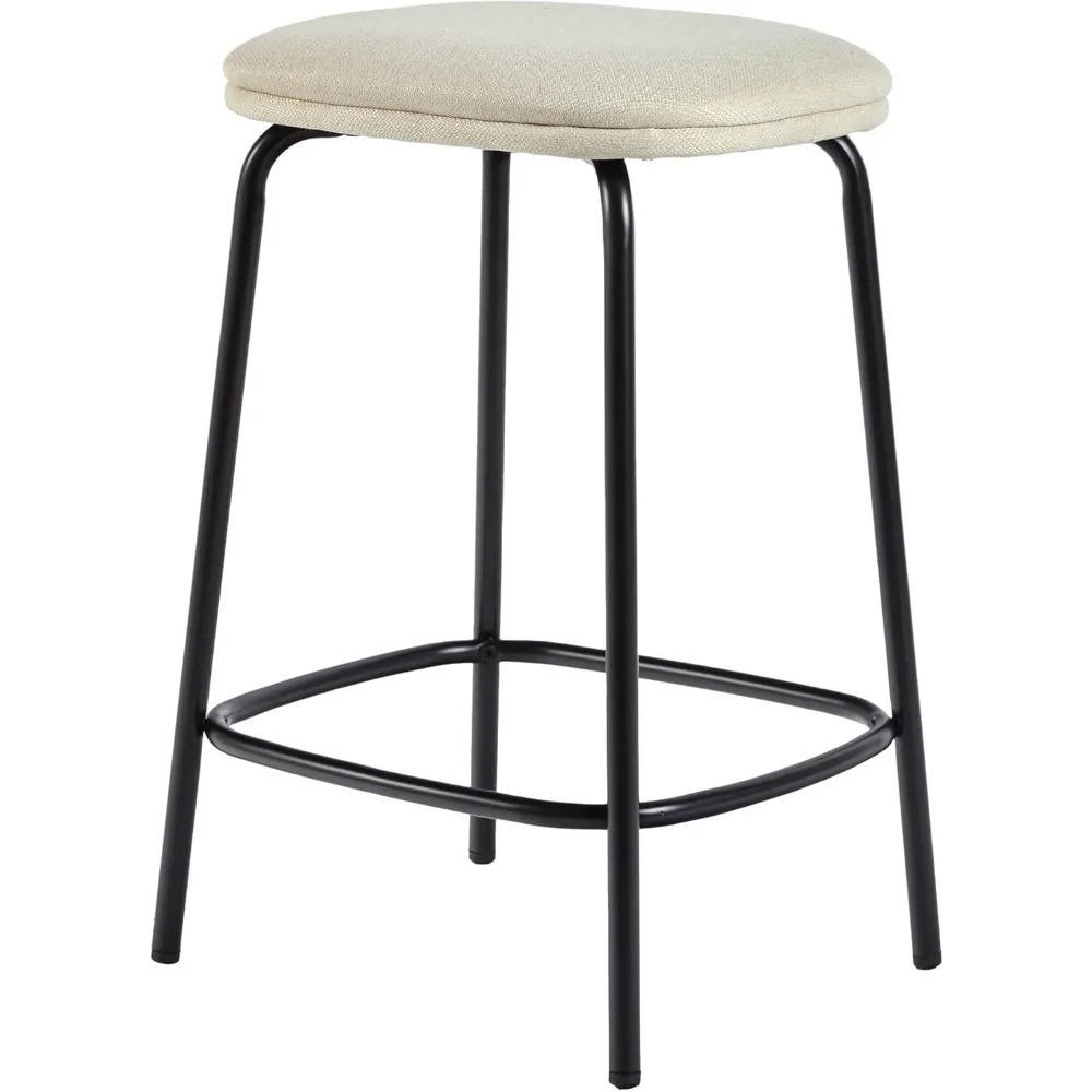 

2-Piece Modern Upholstered Backless Counter Stool, Set of 2, 24 Inch, Ivory