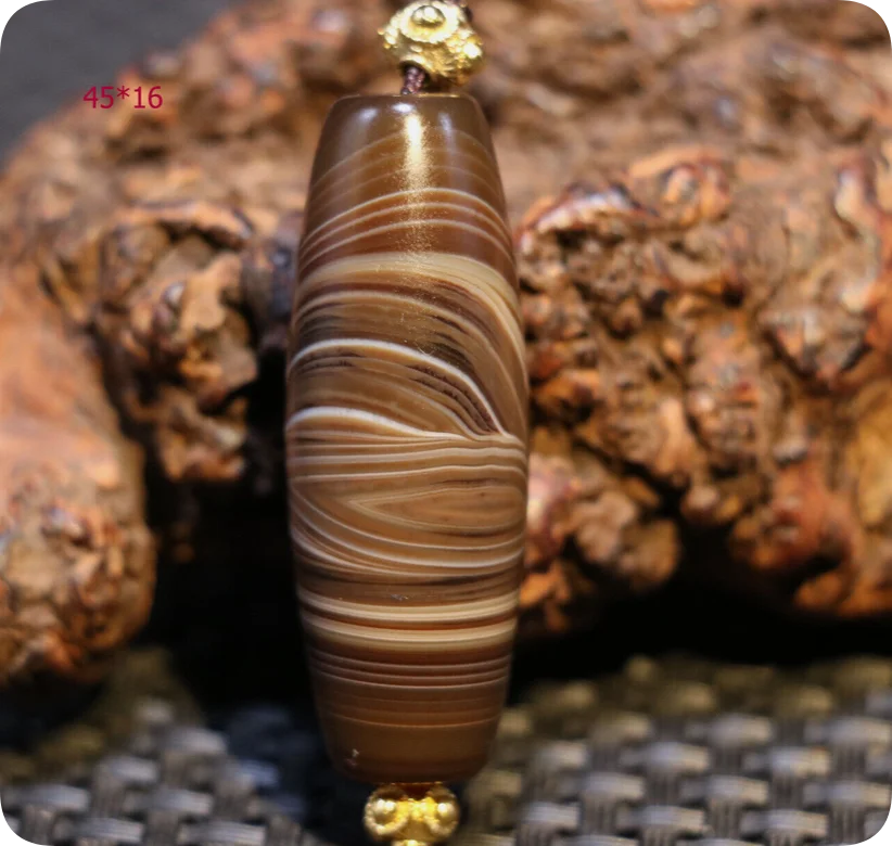 Magic Energy Tibetan Old Agate Natural Silkworm Line Be Rich dZi Bead 45MM LLZBs