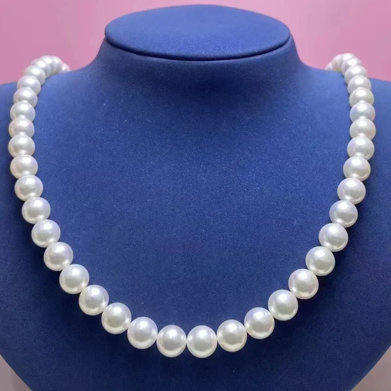 

Charming 18"9-10mm Natural Sea Genuine White Round A Little Flaw Pearl Necklace Pendant for Women Jewely Necklaces Chain