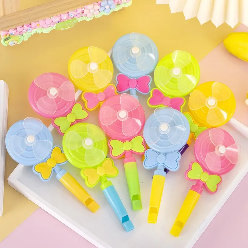 10PCS Lollipop Whistling Windmill Children's Toys Colorful Spinning Windmill Whistling Toys Kids Party Interactive Reward Gifts