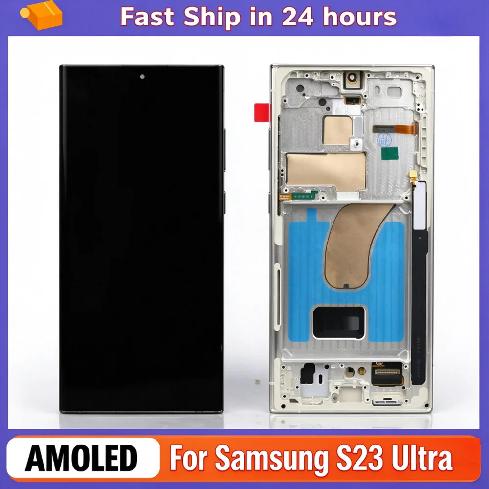 6.78'' AMOLED For Samsung S23 Ultra S918B/DS LCD Display With Touch Screen Digitizer Replacement Parts Assembly Frame
