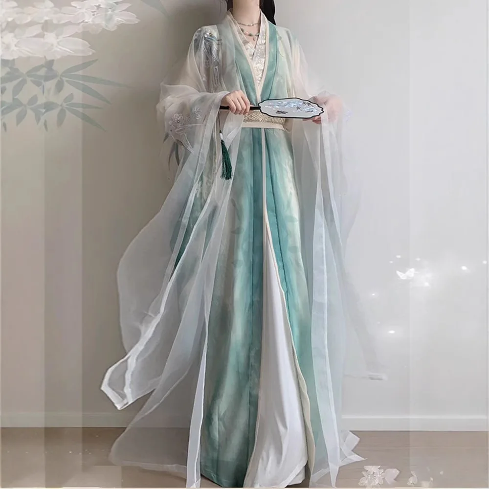 

Стильная женская китайская одежда Хань, традиционная прямая машинная вышивка, повседневный суперкостюм на весну и осень