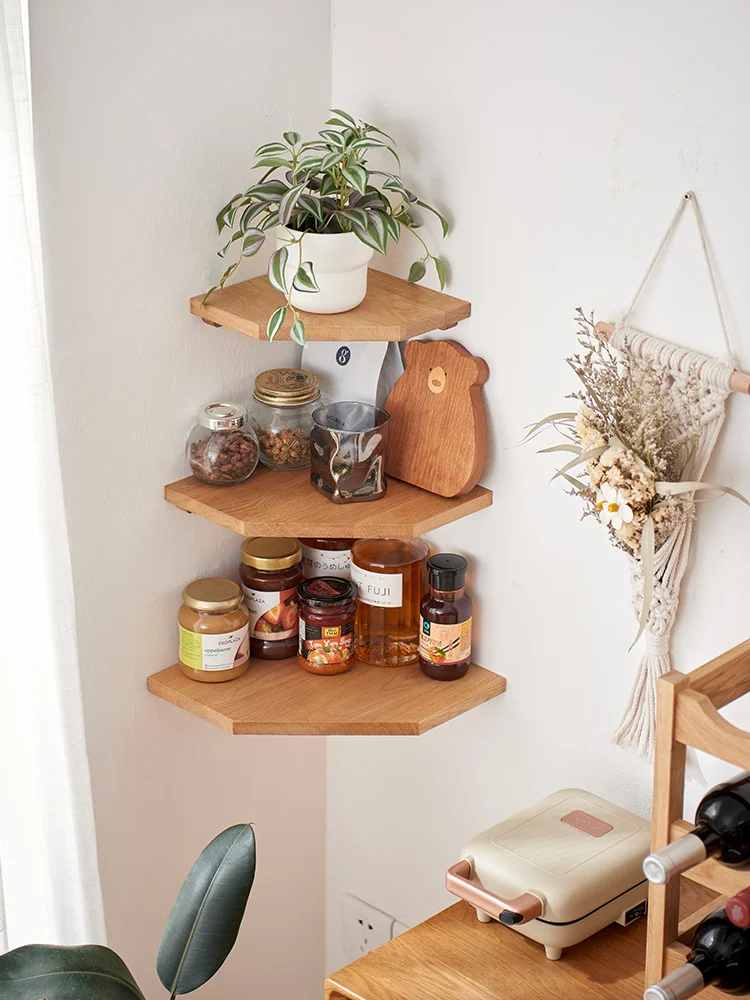 

Wood Corner Wall Mounted Shelf Kitchen Living Room Multi-Shape Bookcase Storage Rack Display Stand Economic Type