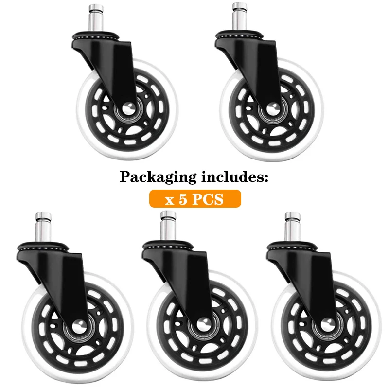 

5Pcs 4 Inch Transparent Office Chair Casters Swivel PU Wheels, Silent Heavy Duty Roller for Gaming Chair, Executive Desk Chair